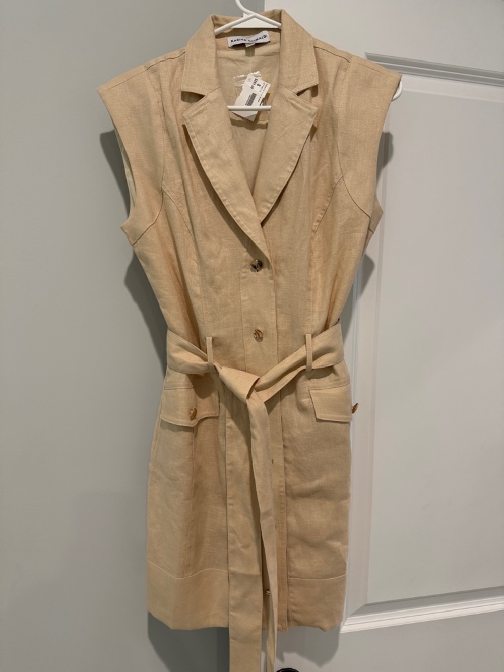 Karina Grimaldi Sleeveless Belted Midi Dress - Beige